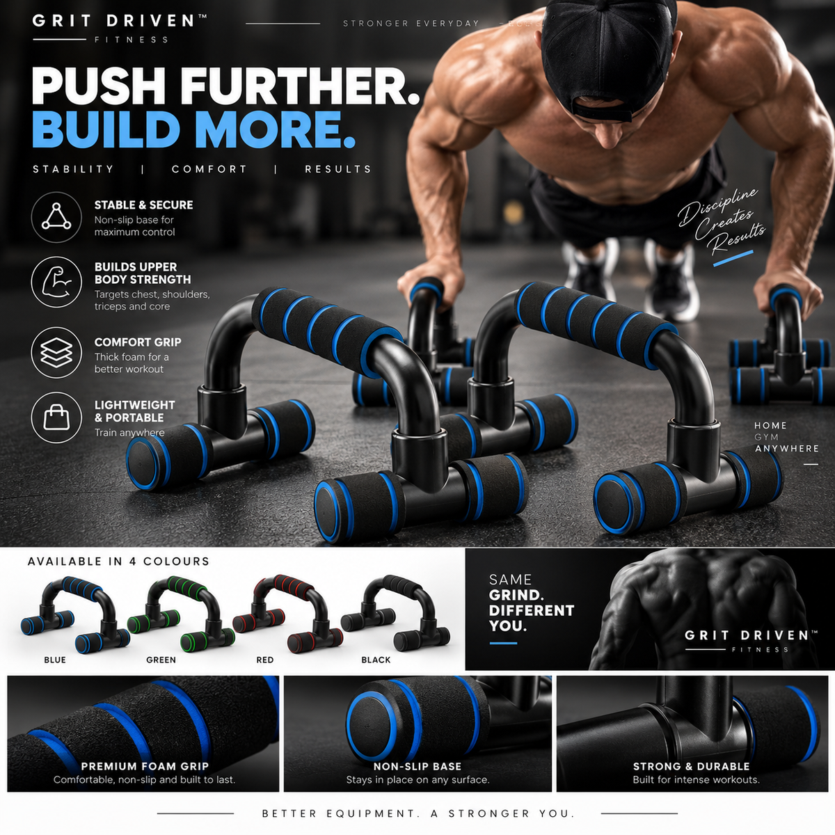 Grit Driven™ IronCore Push-Up Bars | Elevate Every Rep
